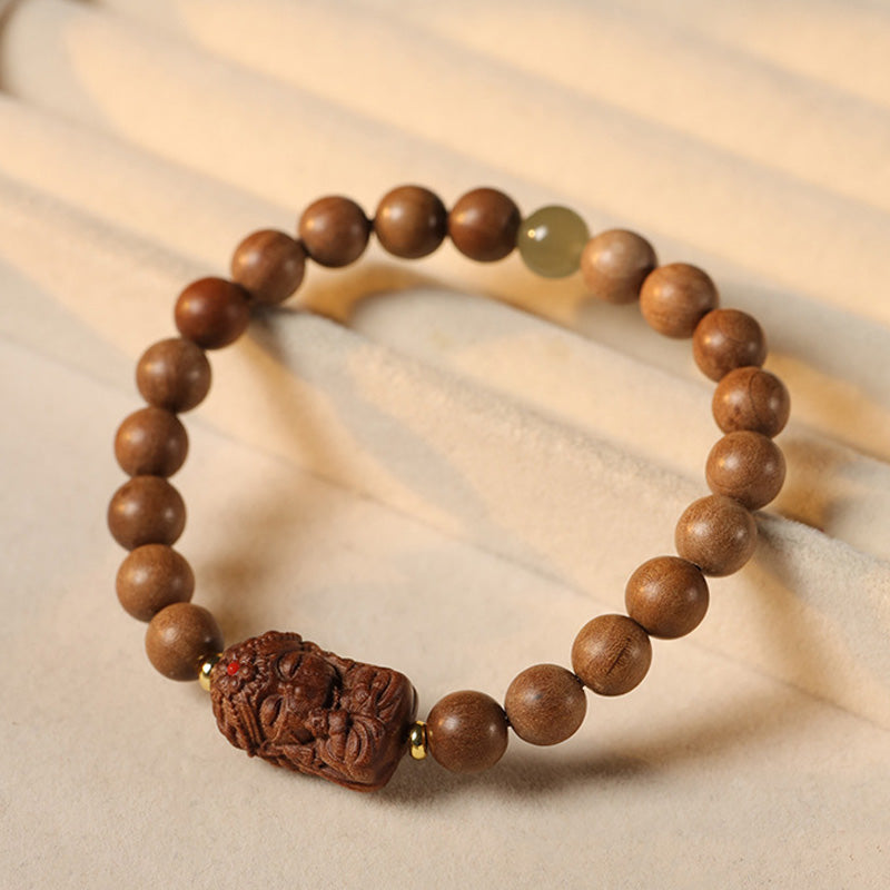 Bracelet Mala Tara en Bois de Santal Ancien & Pierres Naturelles – Perles ~8 mm