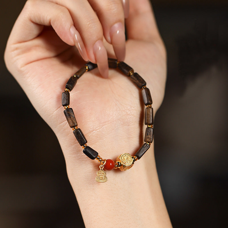 Bracelet Dalagan Sculpté – Bois d’Agar de Kalimantan, Argent S925 & Pierres Naturelles