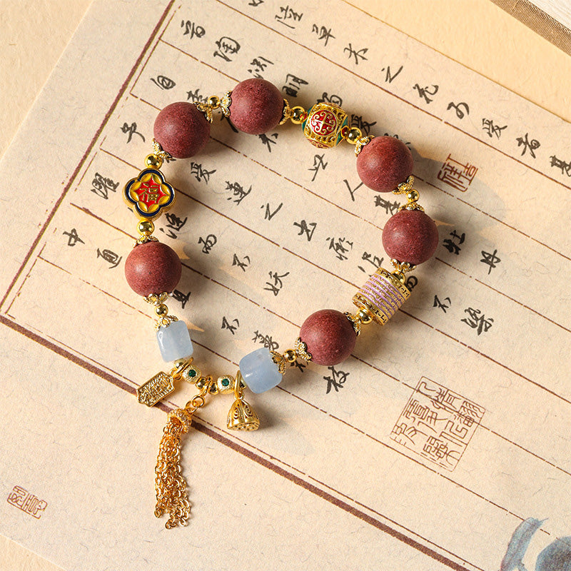 Bracelet Hexiang “Rêve des Dynasties du Sud” – Perles Parfumées & Calcédoine Bleue (~12 mm)