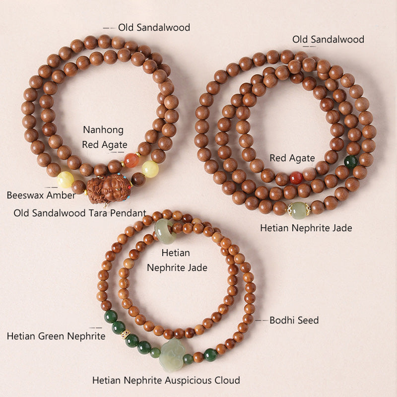 Bracelet Dalagan Sculpté – Bois d’Agar de Kalimantan & Pierres Naturelles