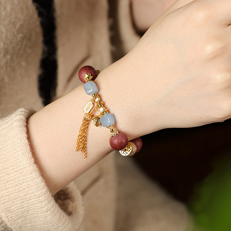 Bracelet Hexiang “Rêve des Dynasties du Sud” – Perles Parfumées & Calcédoine Bleue (~12 mm)