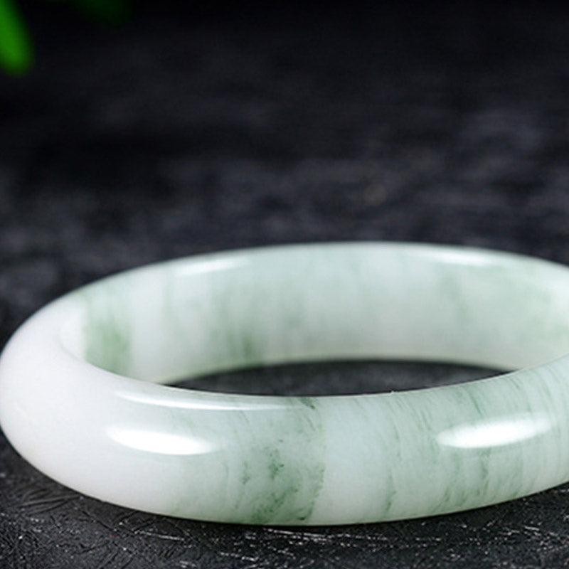 Bracelet Jonc Porte-Bonheur en Jade Naturel Véritable
