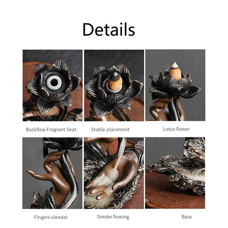 Brûleur d’Encens Lotus & Bouddha en Résine – Backflow & Décoration Zen