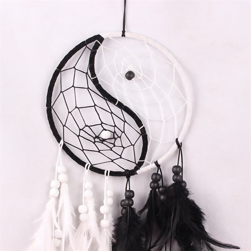 Attrape-rêves Yin Yang Filet circulaire avec plumes Décoration d'équilibre