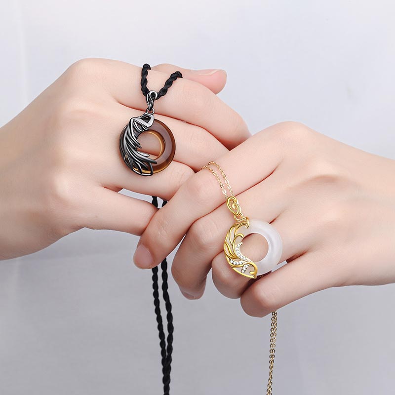 Collier Pendentif Rond en Obsidienne & Calcédoine