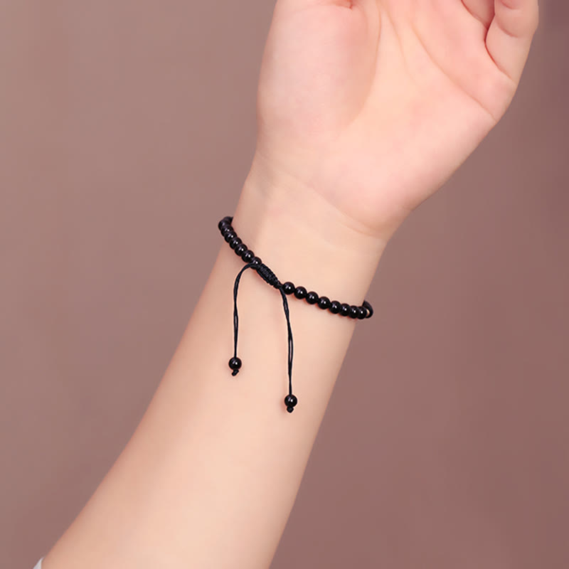 Bracelet de Protection en Obsidienne Noire Naturelle 4 mm (Ajustable)