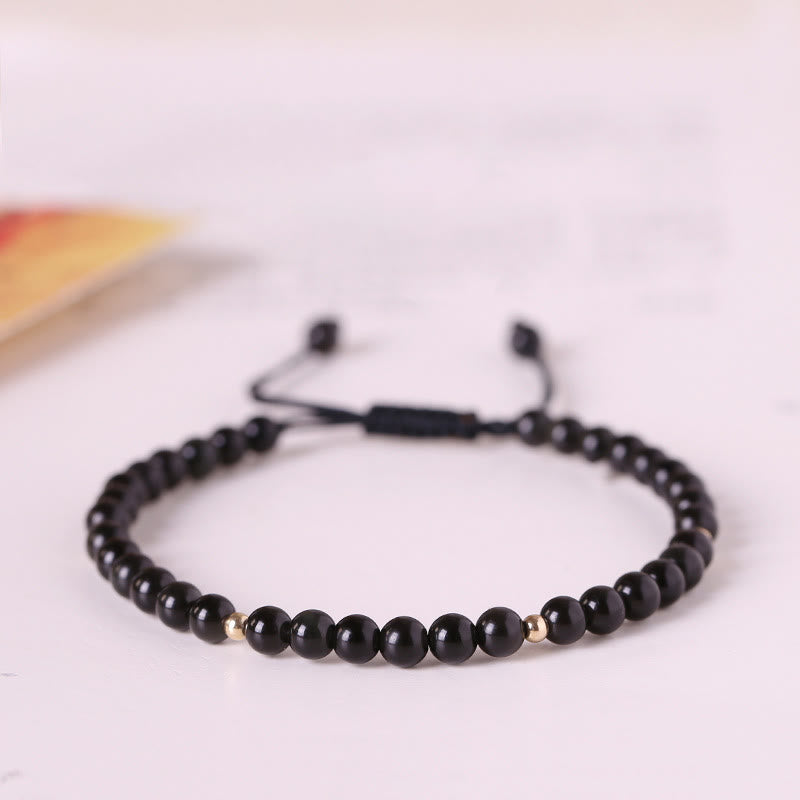 Bracelet de Protection en Obsidienne Noire Naturelle 4 mm (Ajustable)