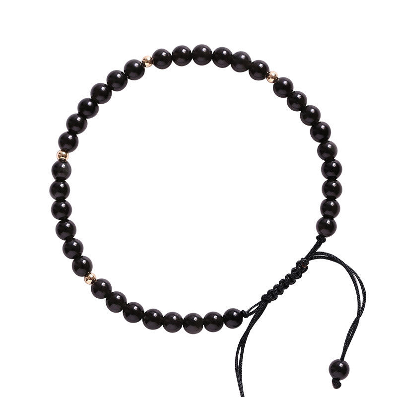 Bracelet de Protection en Obsidienne Noire Naturelle 4 mm (Ajustable)