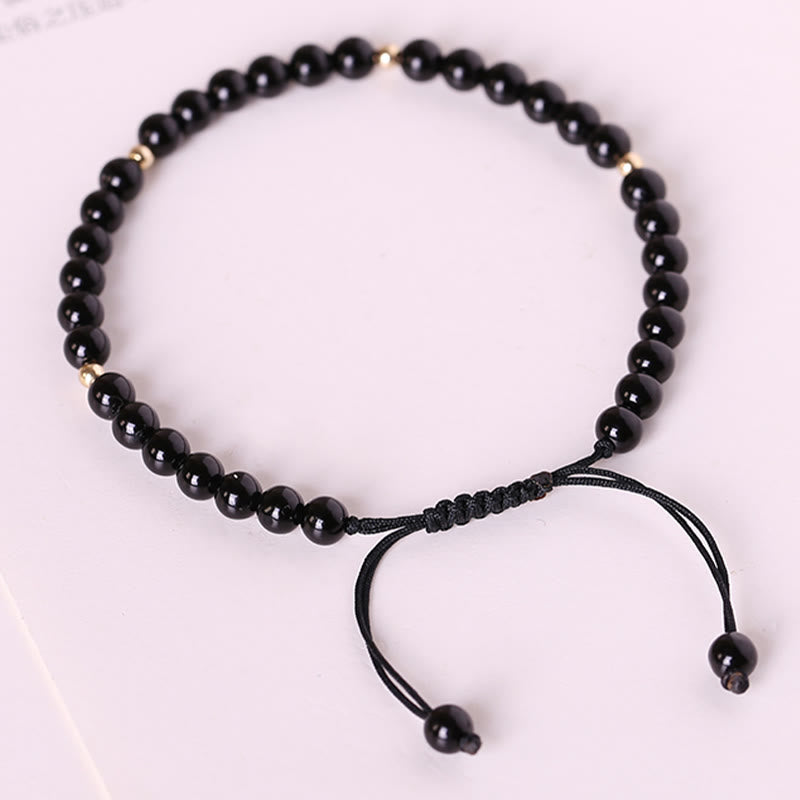 Bracelet de Protection en Obsidienne Noire Naturelle 4 mm (Ajustable)