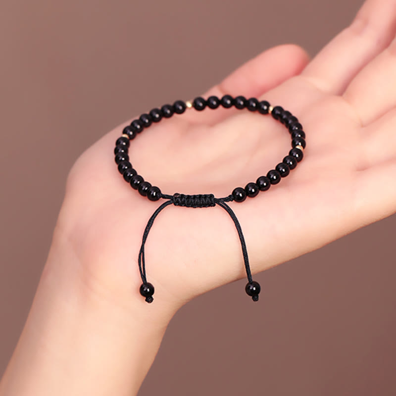 Bracelet de Protection en Obsidienne Noire Naturelle 4 mm (Ajustable)