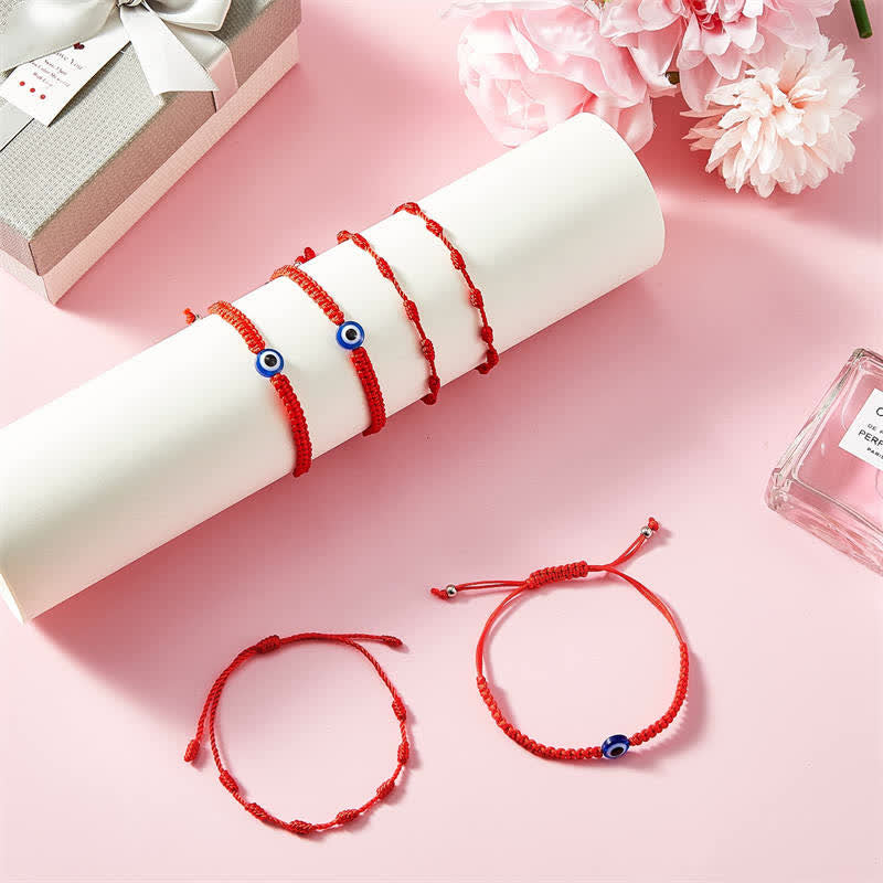 Coffret de 4 Bracelets de Protection Mauvais Œil en Fil Rouge – Amulettes Symboliques Ajustables
