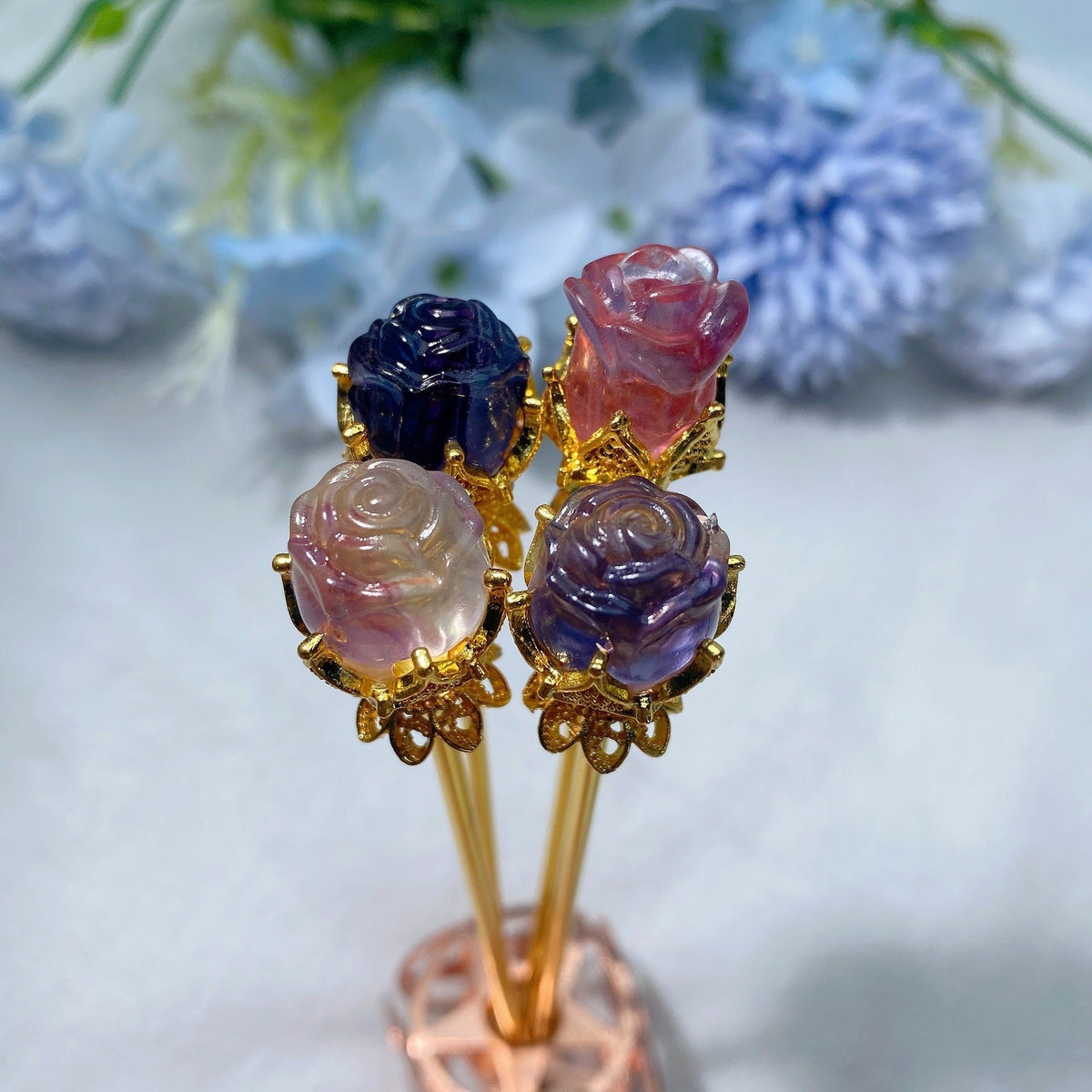 Pic à Cheveux Rose Fluorite 14cm