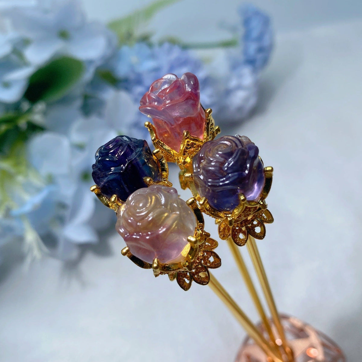 Pic à Cheveux Rose Fluorite 14cm