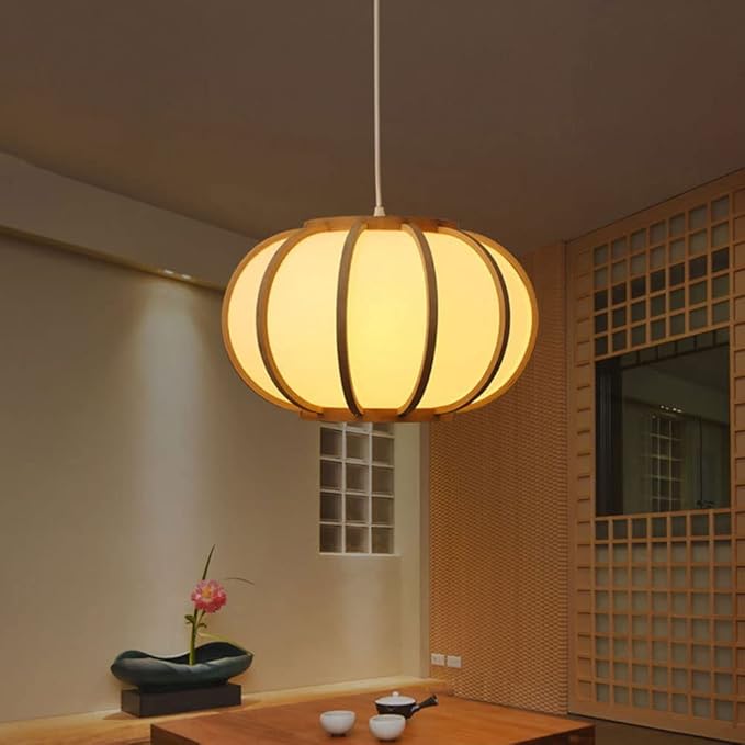 Lampe Japonaise Suspension en Bois et Bambou