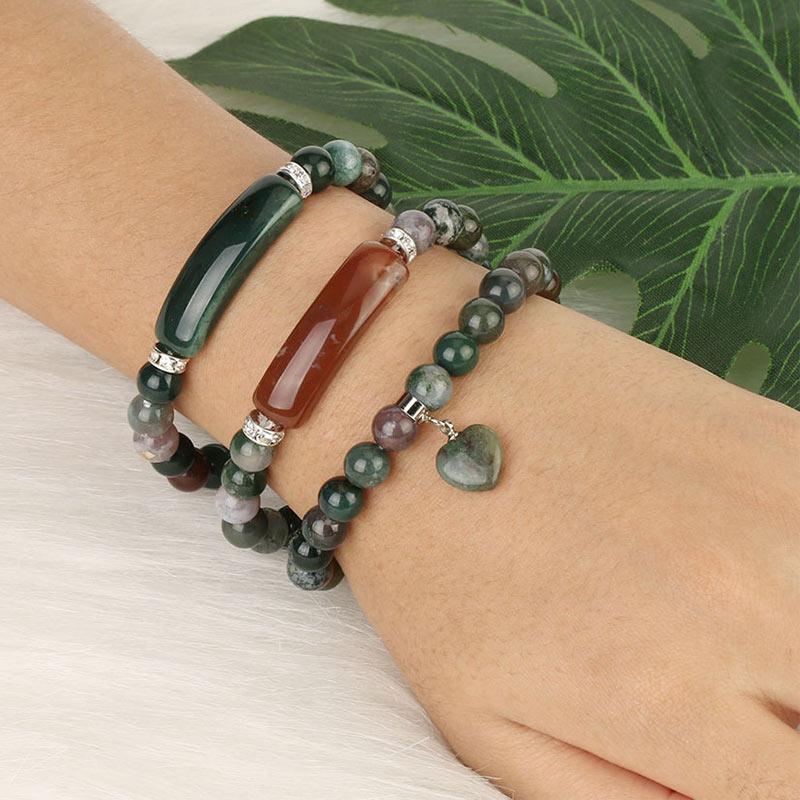 Bracelet en Améthyste Naturelle Forme Cœur 8 mm, Perles Artisanales