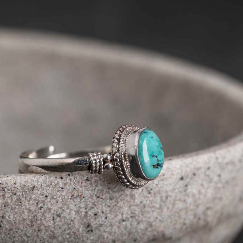 Bague Sagesse en Turquoise Naturelle & Argent Sterling 925 – Ajustable Unisexe