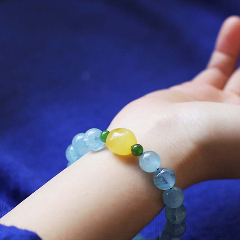 Bracelet Sérénité en Aigue-Marine & Ambre Naturels 8 mm | Harmonie & Apaisement Symbolique