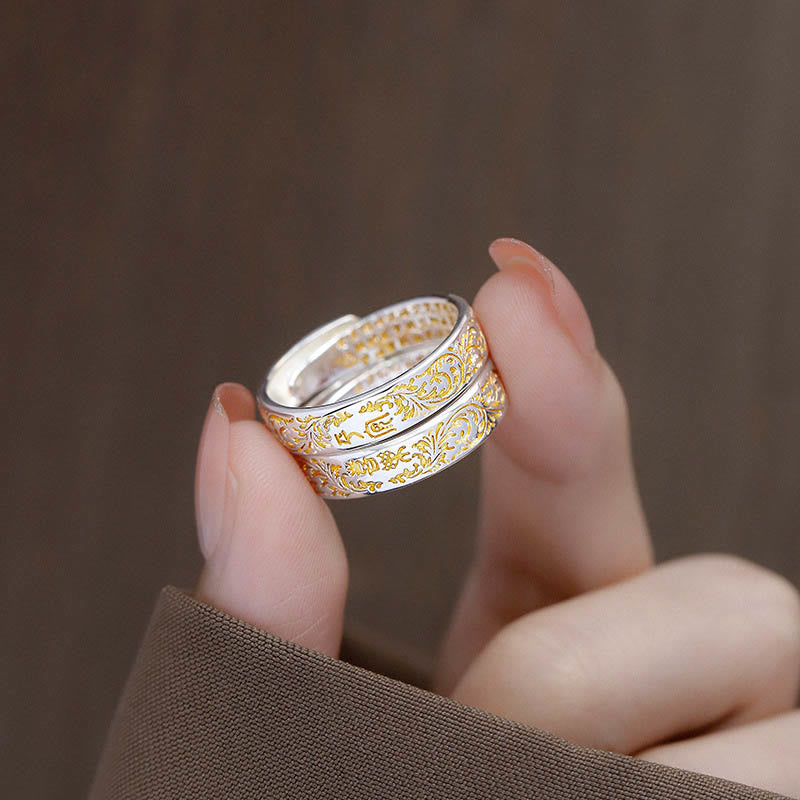 Bague Lotus Ajustable en Cuivre Gravé