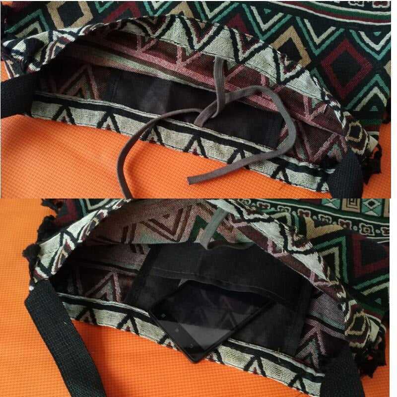 Sac à bandoulière femme bohème à franges – Polyester – 43 cm