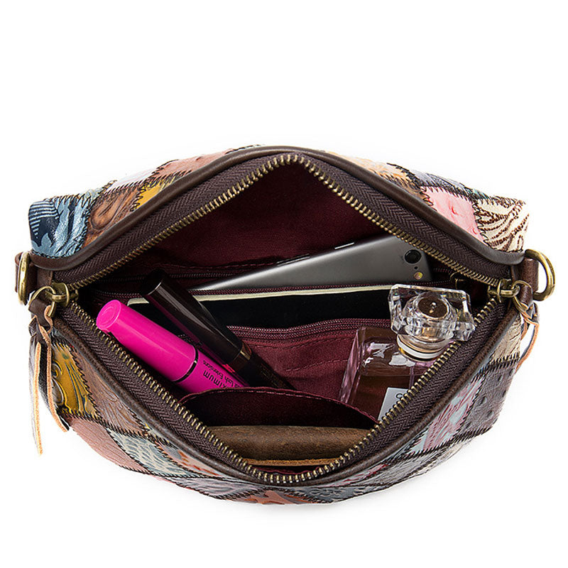 Sac à bandoulière femme style bohémien en cuir – Cuir véritable – 22 cm