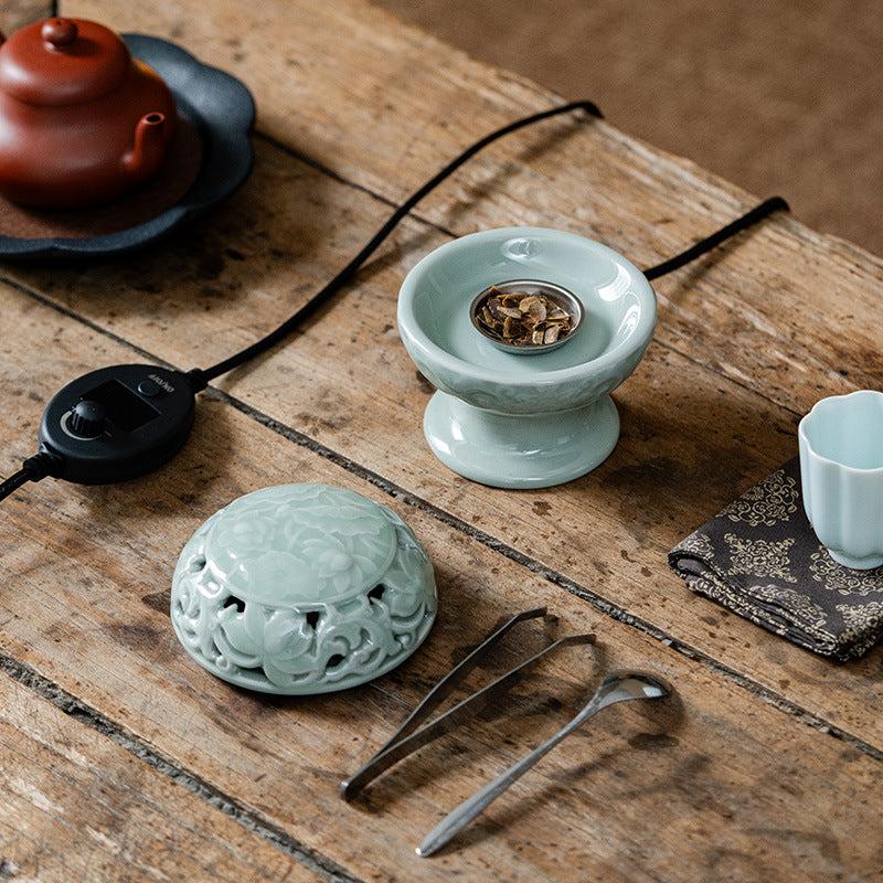 Brûleur d’Encens Électrique Lotus Céladon – Céramique Artisanale
