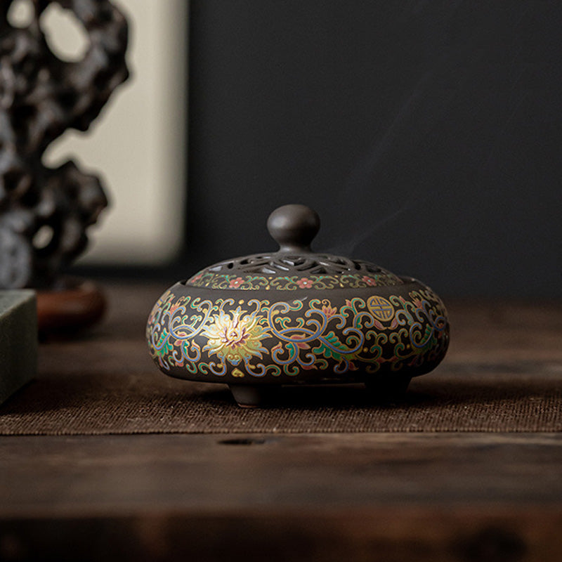 Brûleur d’Encens Cloisonné Floral – Émail Artisanal Décoratif