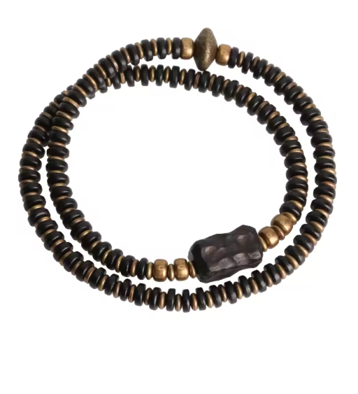 Bracelet Cuivre & Bois Noir Sculpté – Accessoire Unisexe Élégant