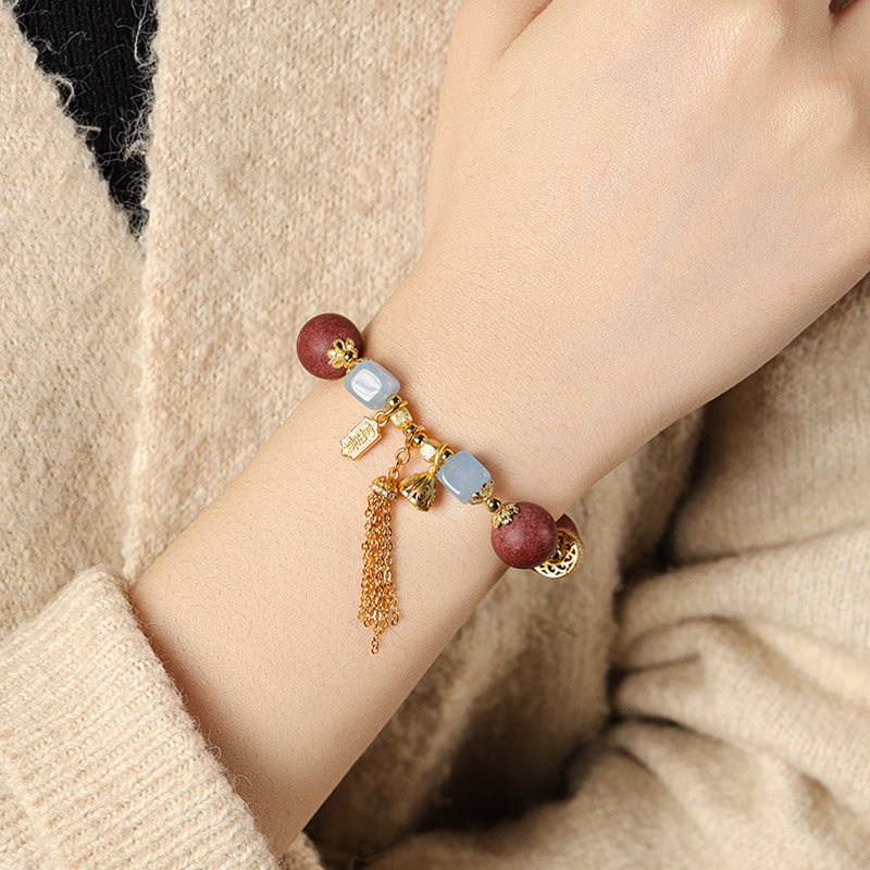 Bracelet Hexiang “Rêve des Dynasties du Sud” – Perles Parfumées & Calcédoine Bleue (~12 mm)