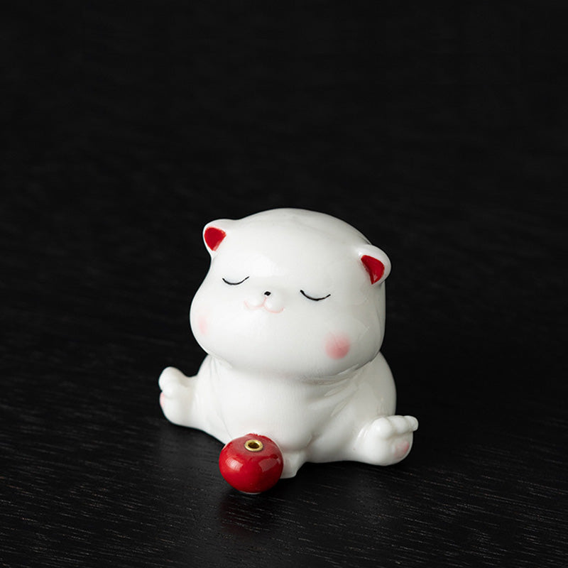 Porte-Encens Céramique Chat – Design Adorable & Plateau Bois (5,4 cm)