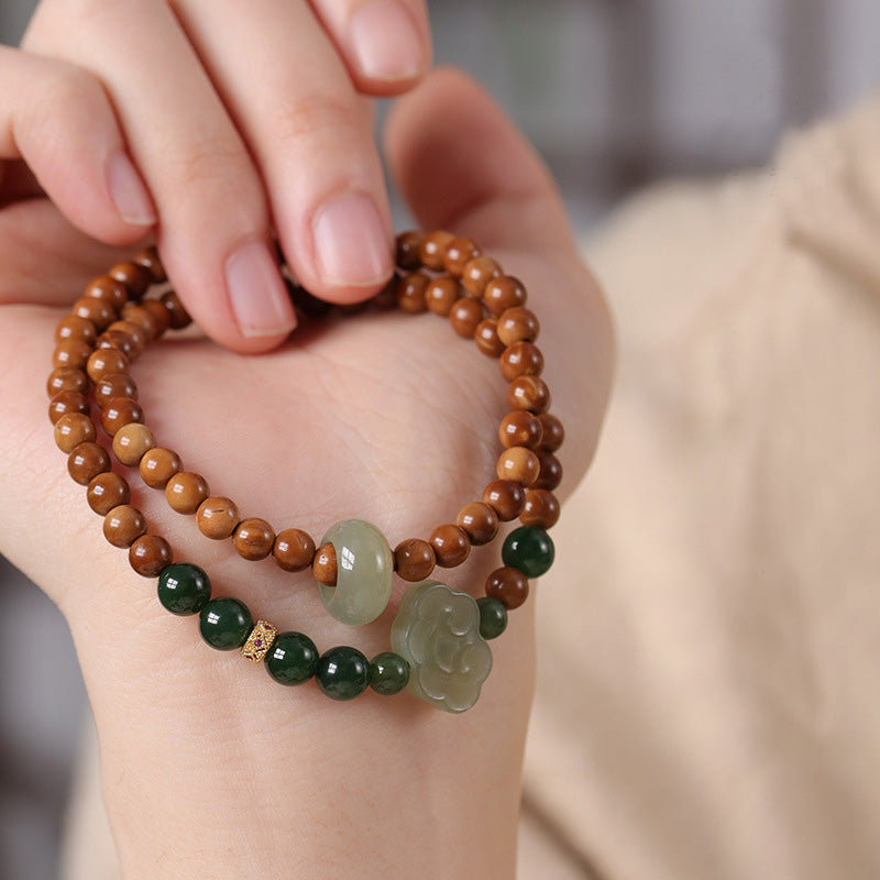 Bracelet Dalagan Sculpté – Bois d’Agar de Kalimantan & Pierres Naturelles