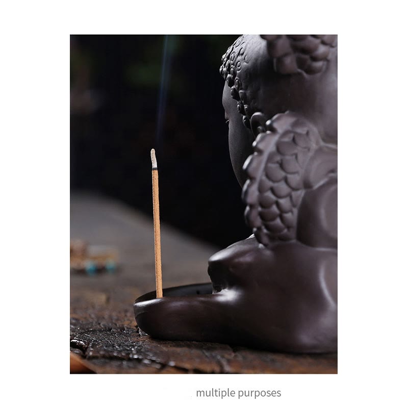 Porte-Encens Bouddha Dragon en Argile Pourpre 10,5 cm pour Méditation