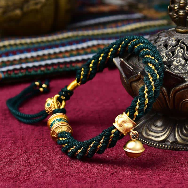 Bracelet de Prière Tibétain Thangka en Fil Rouge, Protection & Chance