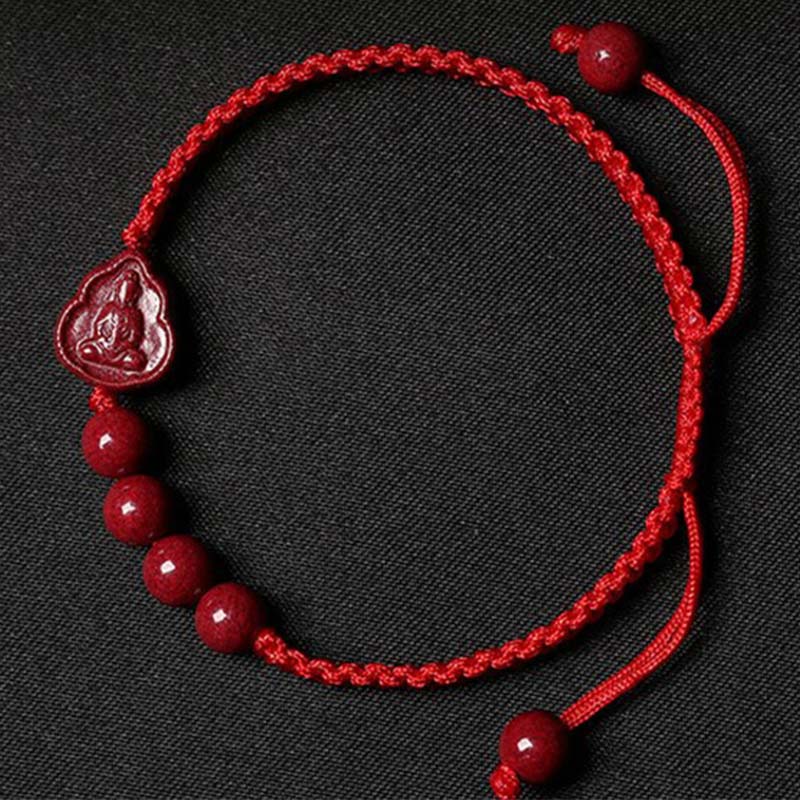 Bracelet Cinabre & Bouddha Rieur – Ajustable 14–20 cm