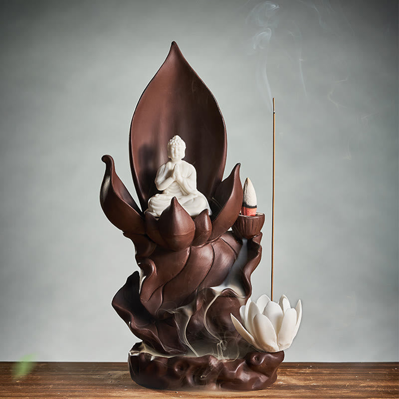 Brûleur d’Encens Bouddha Lotus en Argile Violet – Porte-Encens Zen & Méditation