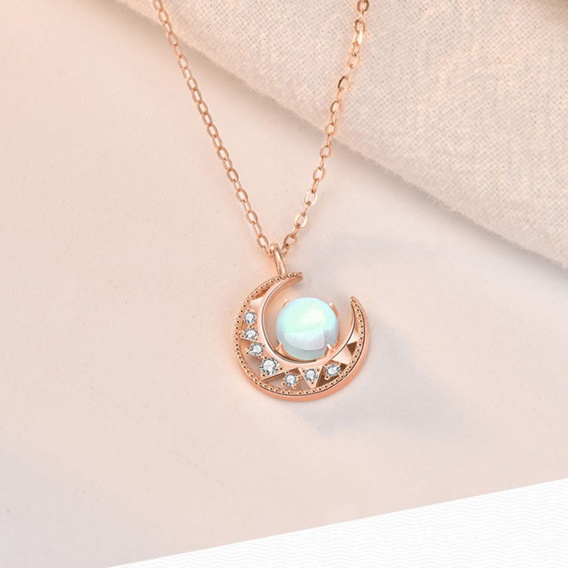 Collier Lune en Pierre de Lune Naturelle et Argent Sterling 925