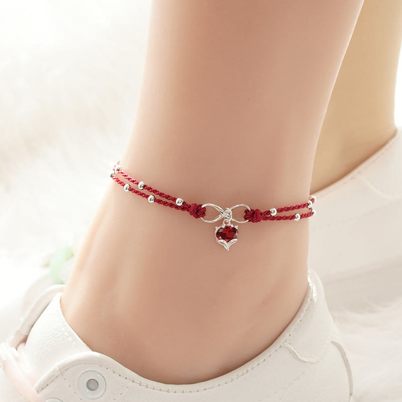 Bracelet de Cheville Spirituel Fil Rouge Cœur Infini (Ajustable)