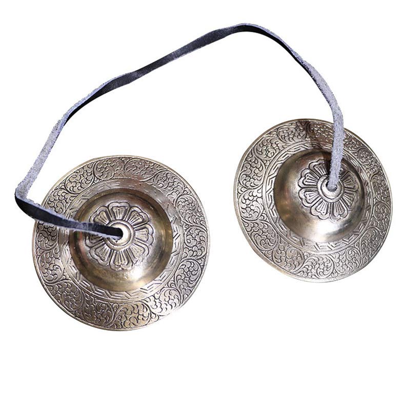 Cloches Tingsha en Cuivre – Cymbales Tibétaines de Méditation avec Mantra “Om Mani Padme Hum”