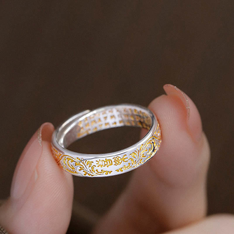 Bague Lotus Ajustable en Cuivre Gravé
