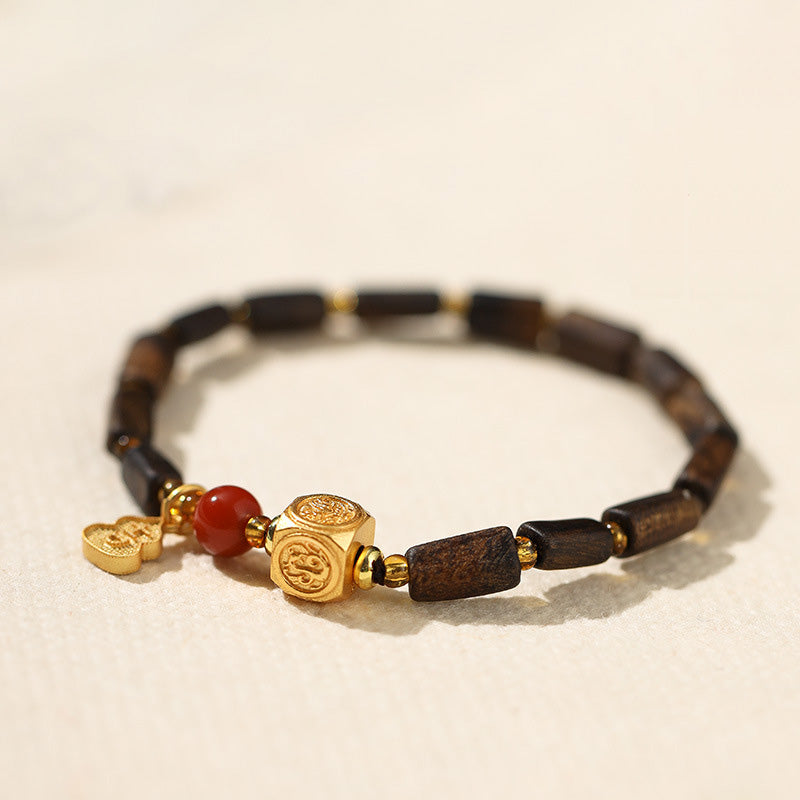Bracelet Dalagan Sculpté – Bois d’Agar de Kalimantan, Argent S925 & Pierres Naturelles