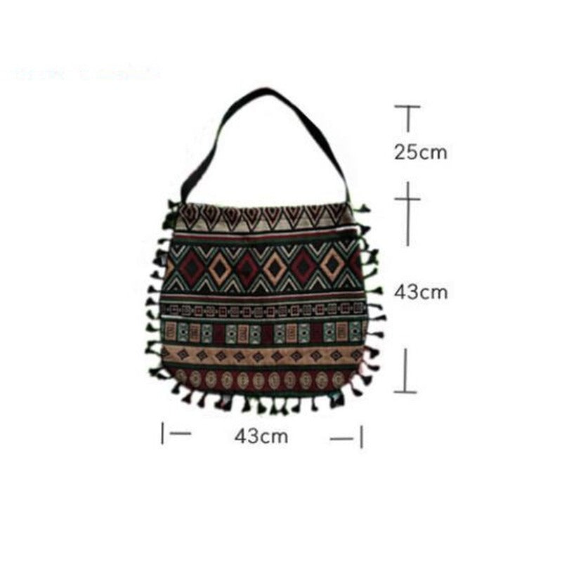 Sac à bandoulière femme bohème à franges – Polyester – 43 cm