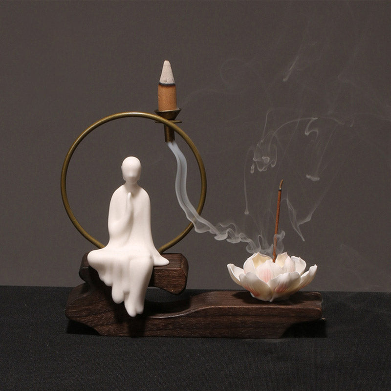 Brûleur d’Encens de Méditation en Céramique Lotus à Reflux