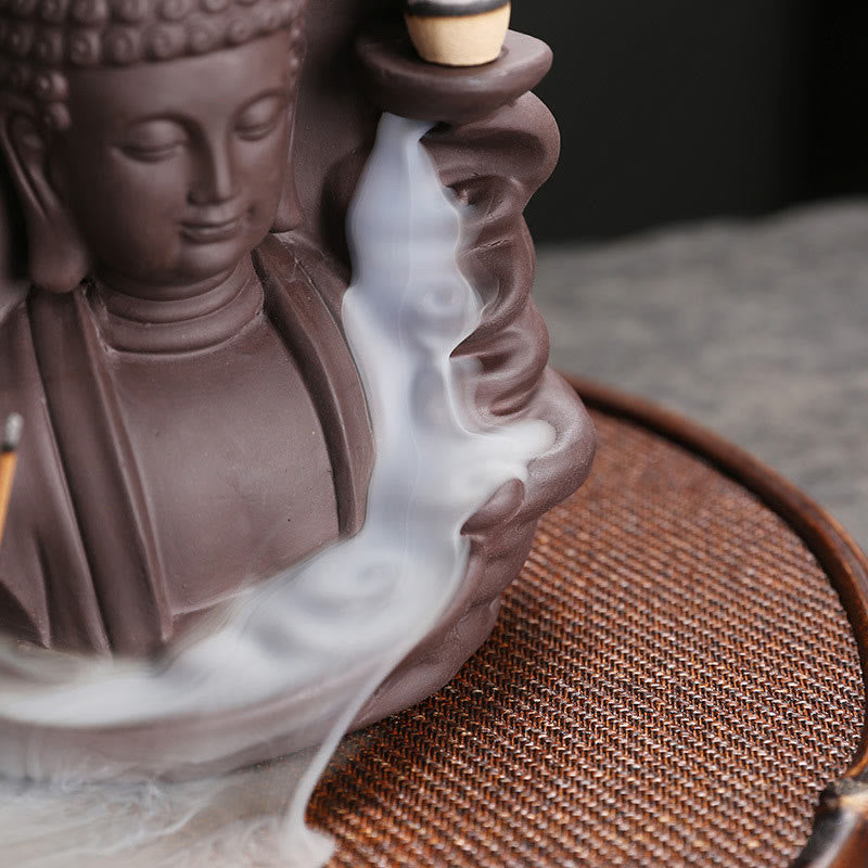 Brûleur d’Encens à Reflux Bouddha en Argile Pourpre – Design Lotus
