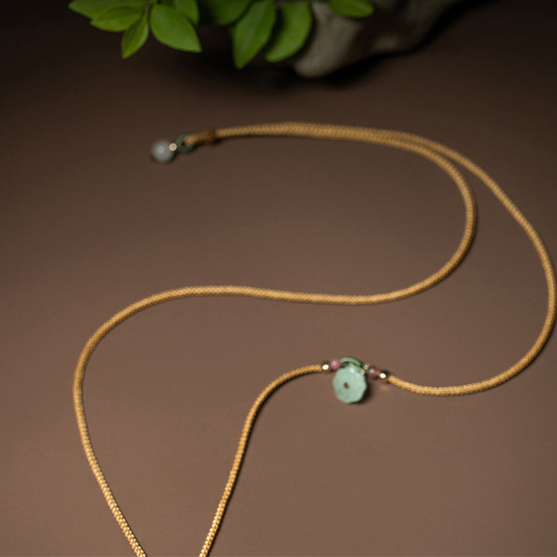 Collier Jade Lotus & Bouddha Rieur – 75 cm