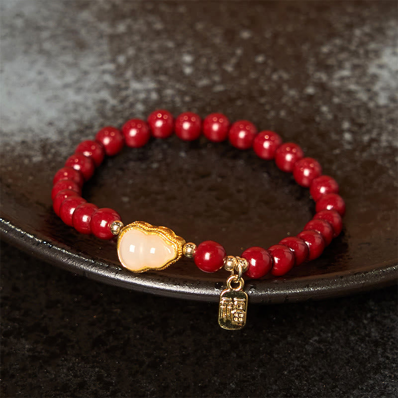 Bracelet Porte-Bonheur Fu en Cinabre & Jade Naturel – Perles 6 mm
