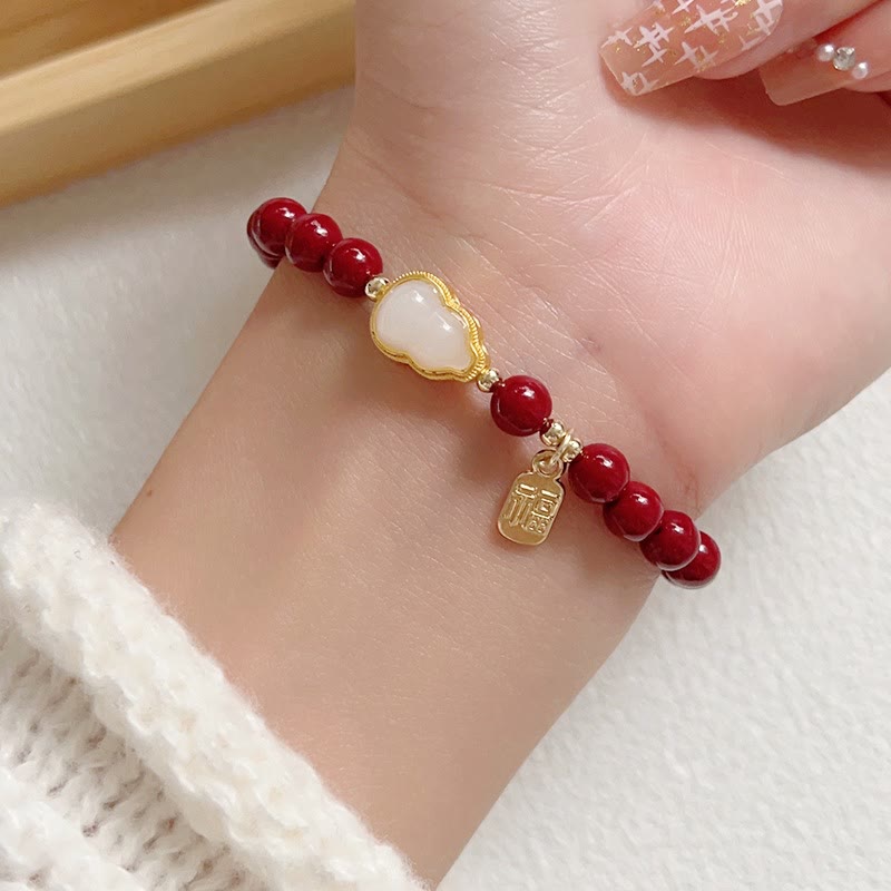 Bracelet Porte-Bonheur Fu en Cinabre & Jade Naturel – Perles 6 mm