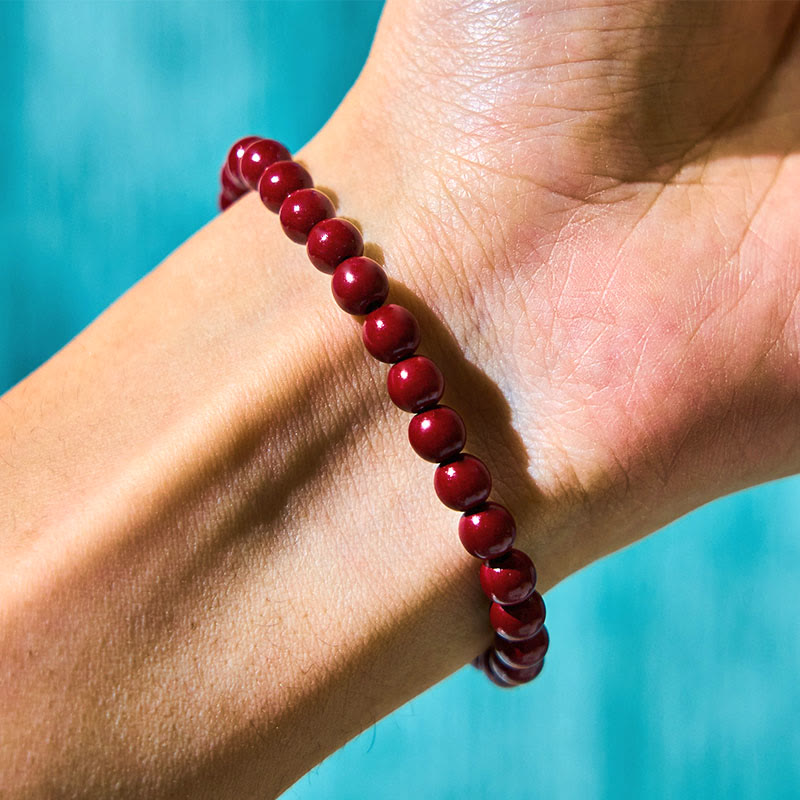 Bracelet Porte-Bonheur Fu en Cinabre & Jade Naturel – Perles 6 mm