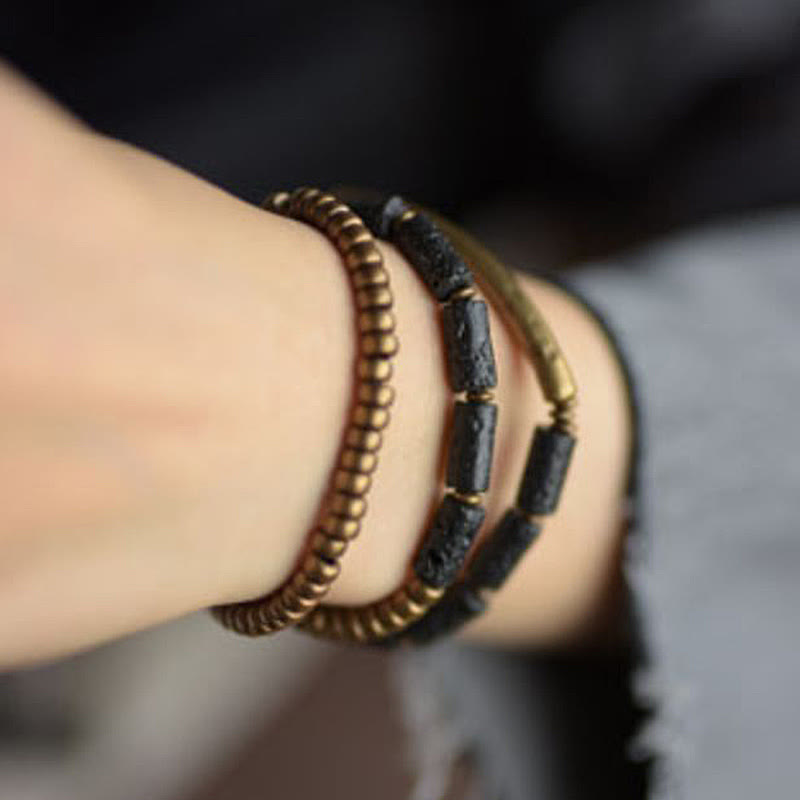 Bracelet Spirituel Multi-Tours en Pierre de Lave 6 mm & Cuivre
