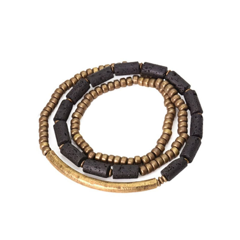 Bracelet Spirituel Multi-Tours en Pierre de Lave 6 mm & Cuivre