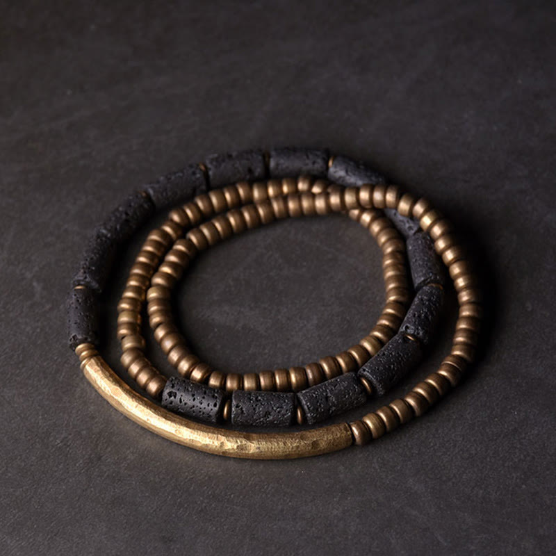 Bracelet Spirituel Multi-Tours en Pierre de Lave 6 mm & Cuivre