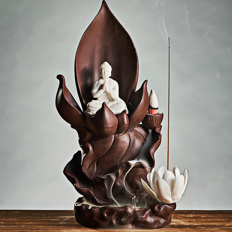 Brûleur d’Encens Bouddha Lotus en Argile Violet – Porte-Encens Zen & Méditation